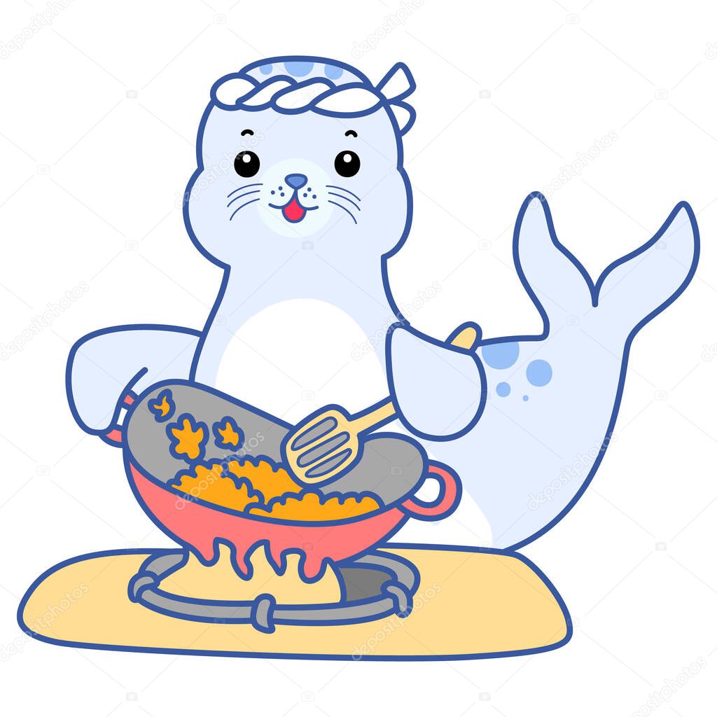 Cute Seal vector icon. Funny baby Seal animal series stock illustration. Life of fluffy Seal designs.