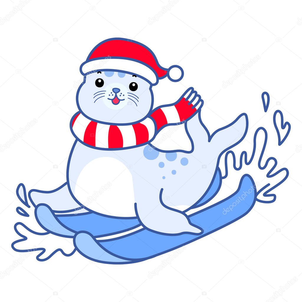 Cute Seal vector icon. Funny baby Seal animal series stock illustration. Life of fluffy Seal designs.