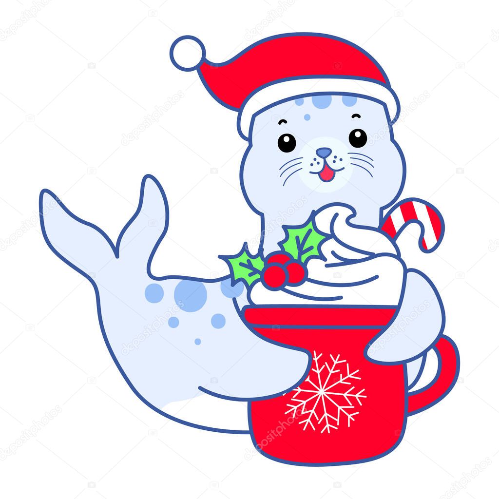 Cute Seal vector icon. Funny baby Seal animal series stock illustration. Life of fluffy Seal designs.