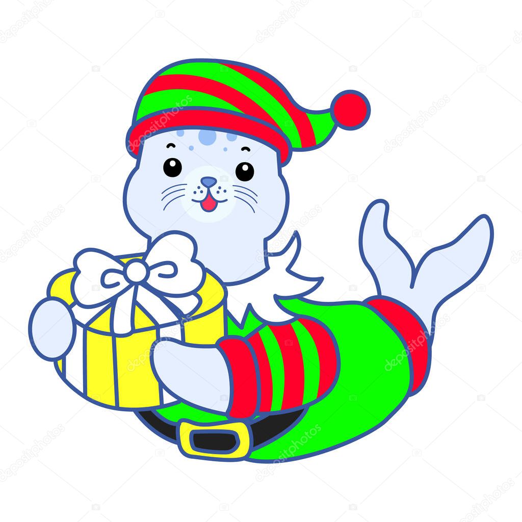 Cute Seal vector icon. Funny baby Seal animal series stock illustration. Life of fluffy Seal designs.