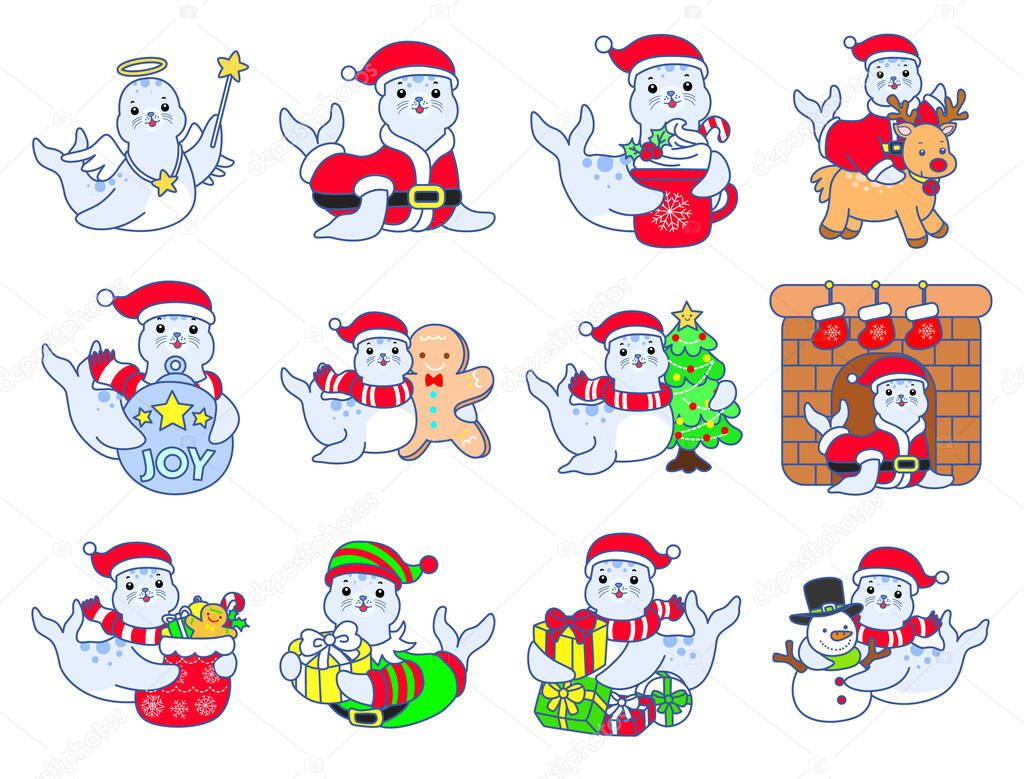 Cute Seal vector icon. Funny baby Seal animal series stock illustration. Life of fluffy Seal designs.