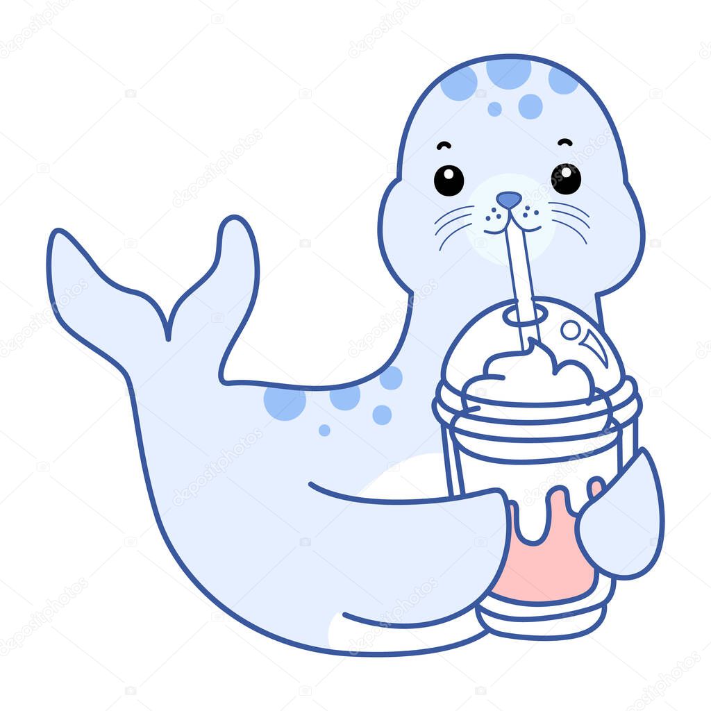 Cute Seal vector icon. Funny baby Seal animal series stock illustration. Life of fluffy Seal designs.