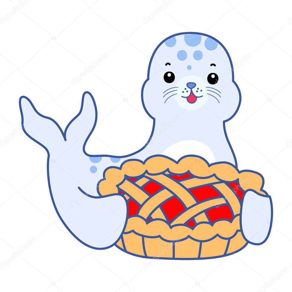 Cute Seal vector icon. Funny baby Seal animal series stock illustration. Life of fluffy Seal designs.