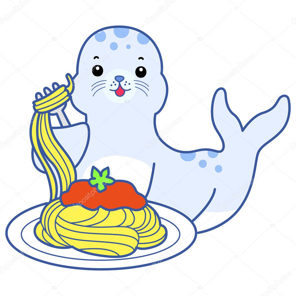Cute Seal vector icon. Funny baby Seal animal series stock illustration. Life of fluffy Seal designs.