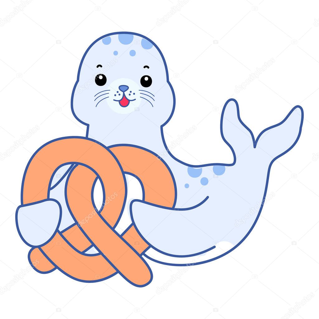 Cute Seal vector icon. Funny baby Seal animal series stock illustration. Life of fluffy Seal designs.