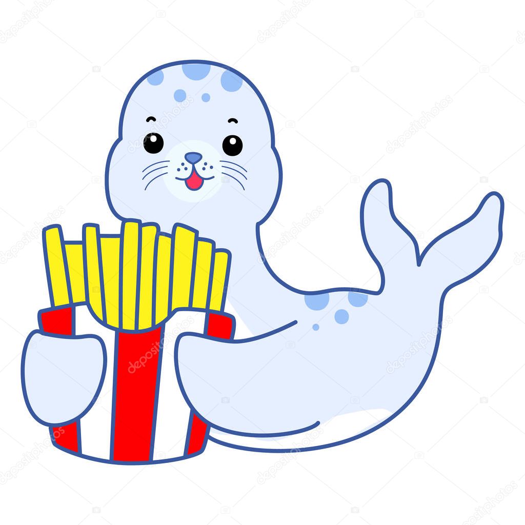 Cute Seal vector icon. Funny baby Seal animal series stock illustration. Life of fluffy Seal designs.