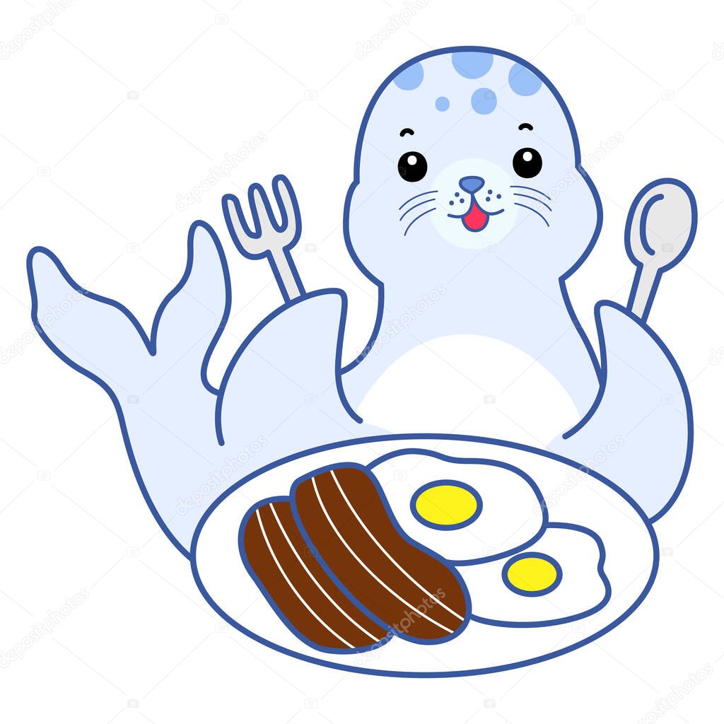 Cute Seal vector icon. Funny baby Seal animal series stock illustration. Life of fluffy Seal designs.