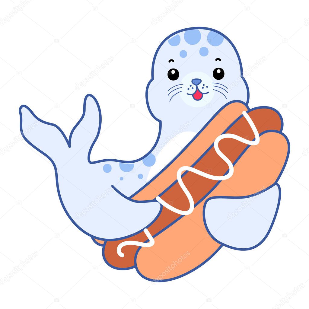Cute Seal vector icon. Funny baby Seal animal series stock illustration. Life of fluffy Seal designs.