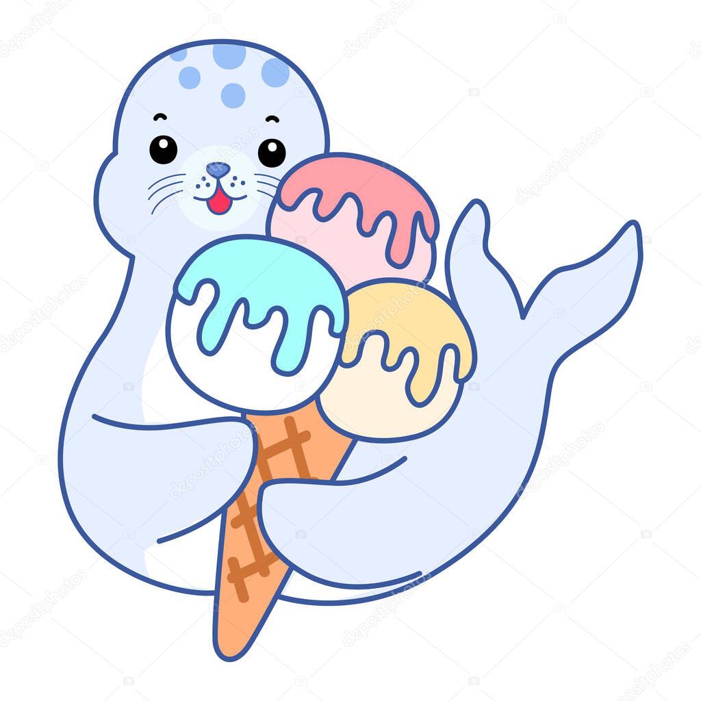 Cute Seal vector icon. Funny baby Seal animal series stock illustration. Life of fluffy Seal designs.