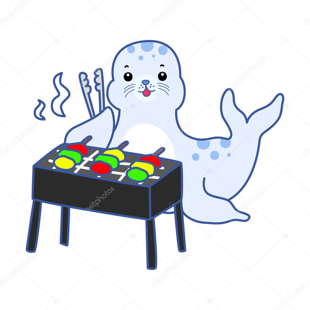 Cute Seal vector icon. Funny baby Seal animal series stock illustration. Life of fluffy Seal designs.