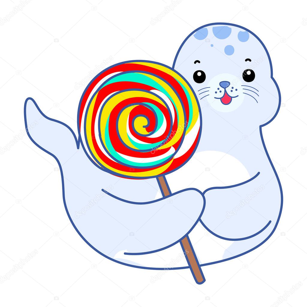 Cute Seal vector icon. Funny baby Seal animal series stock illustration. Life of fluffy Seal designs.