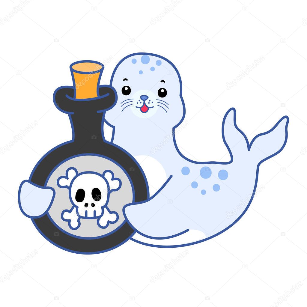 Cute Seal vector icon. Funny baby Seal animal series stock illustration. Life of fluffy Seal designs.
