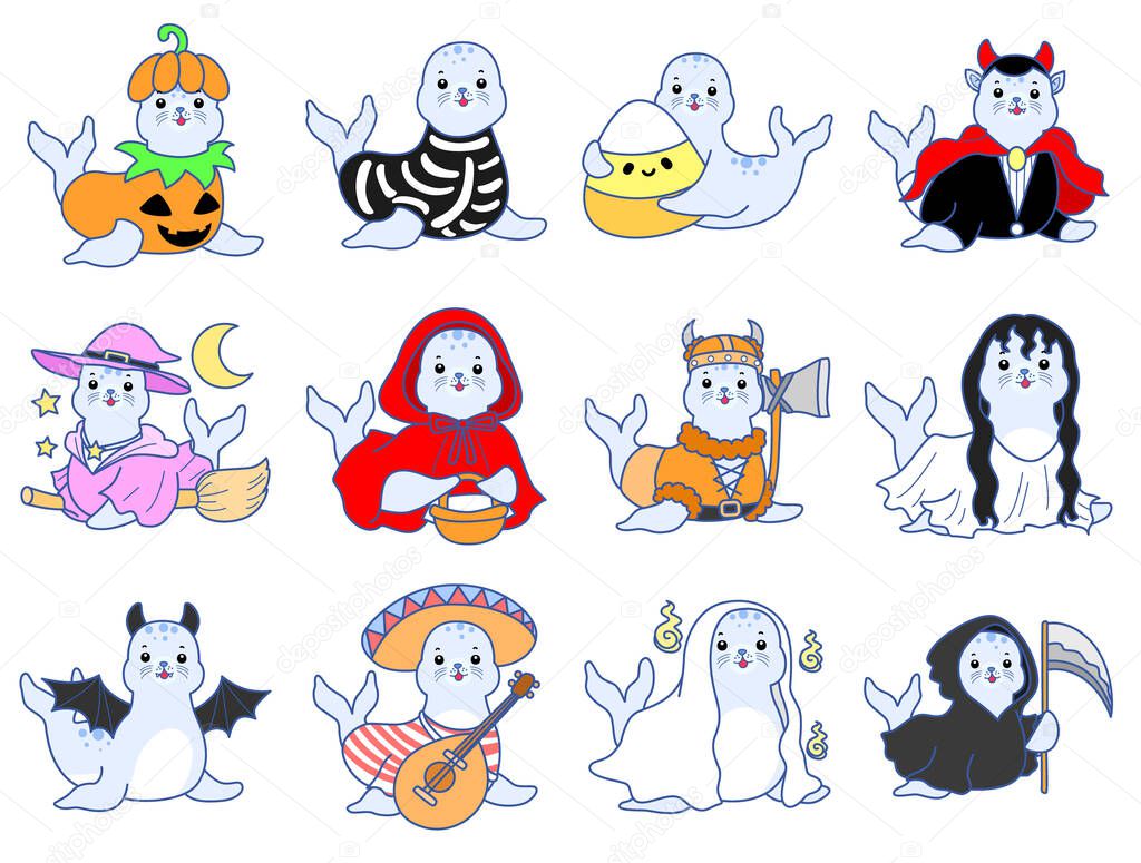 Cute Seal vector icon. Funny baby Seal animal series stock illustration. Life of fluffy Seal designs.