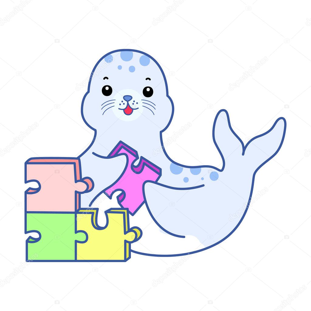 Cute Seal vector icon. Funny baby Seal animal series stock illustration. Life of fluffy Seal designs.
