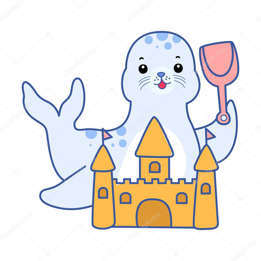 Cute Seal vector icon. Funny baby Seal animal series stock illustration. Life of fluffy Seal designs.
