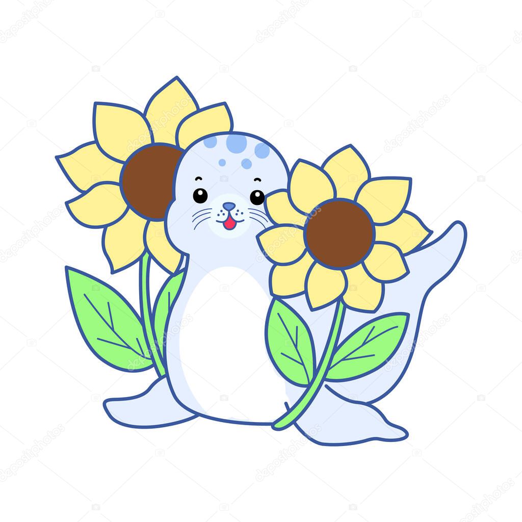 Cute Seal vector icon. Funny baby Seal animal series stock illustration. Life of fluffy Seal designs.
