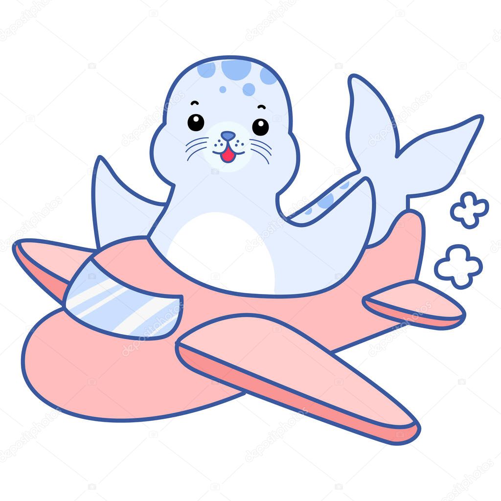 Cute Seal vector icon. Funny baby Seal animal series stock illustration. Life of fluffy Seal designs.