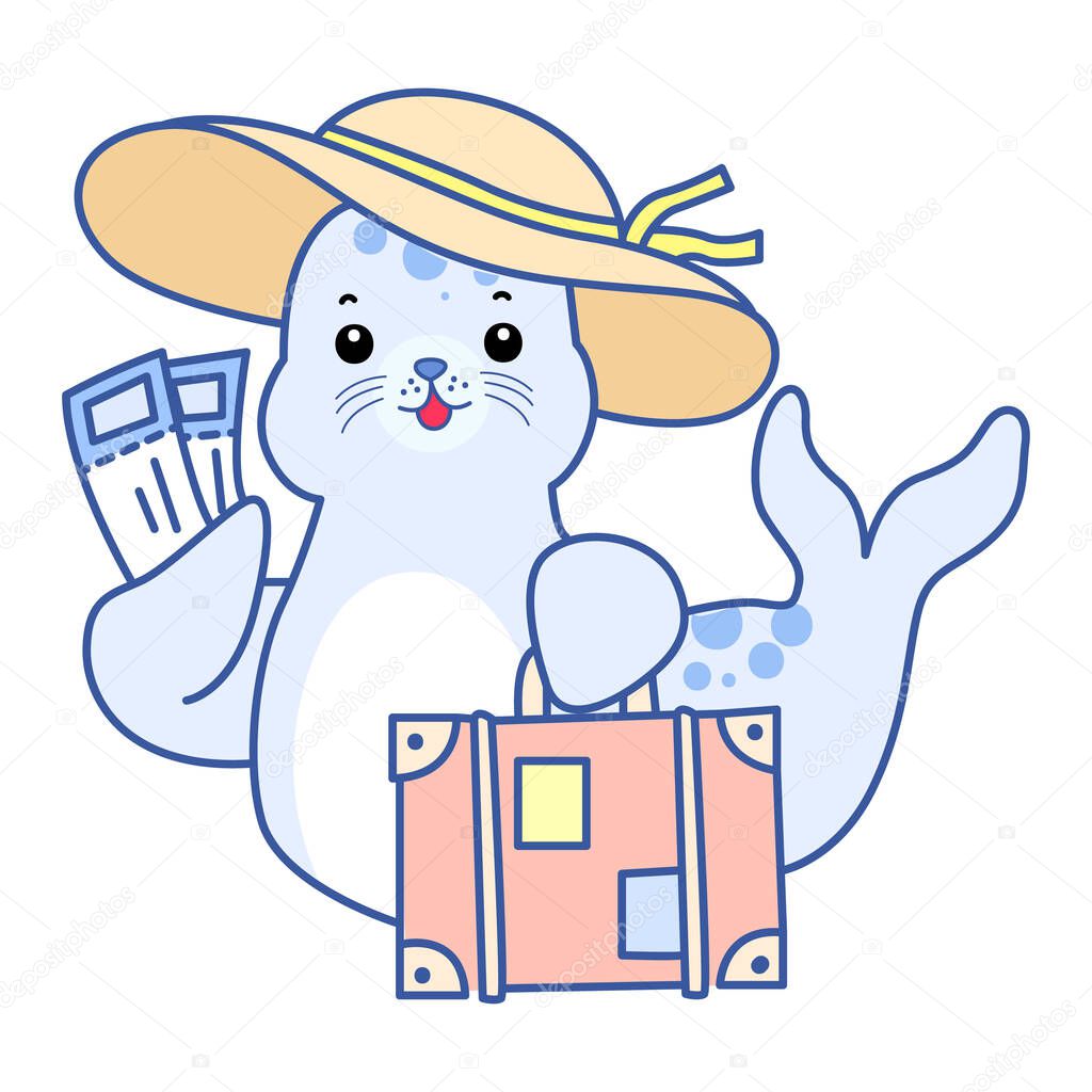 Cute Seal vector icon. Funny baby Seal animal series stock illustration. Life of fluffy Seal designs.