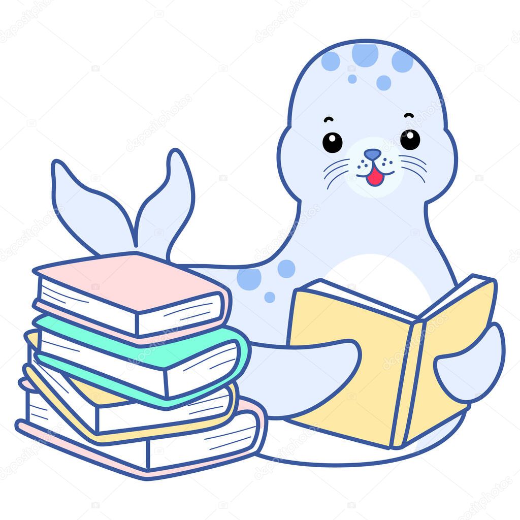Cute Seal vector icon. Funny baby Seal animal series stock illustration. Life of fluffy Seal designs.