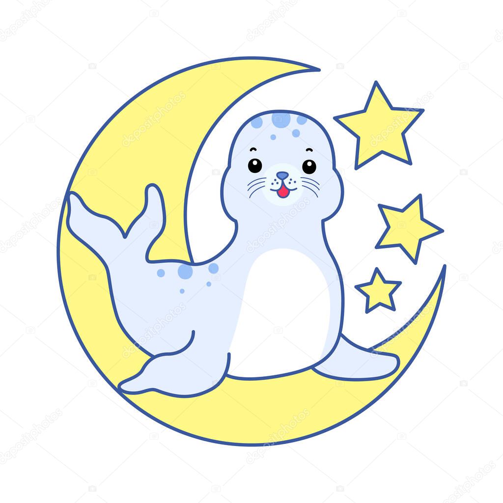 Cute Seal vector icon. Funny baby Seal animal series stock illustration. Life of fluffy Seal designs.