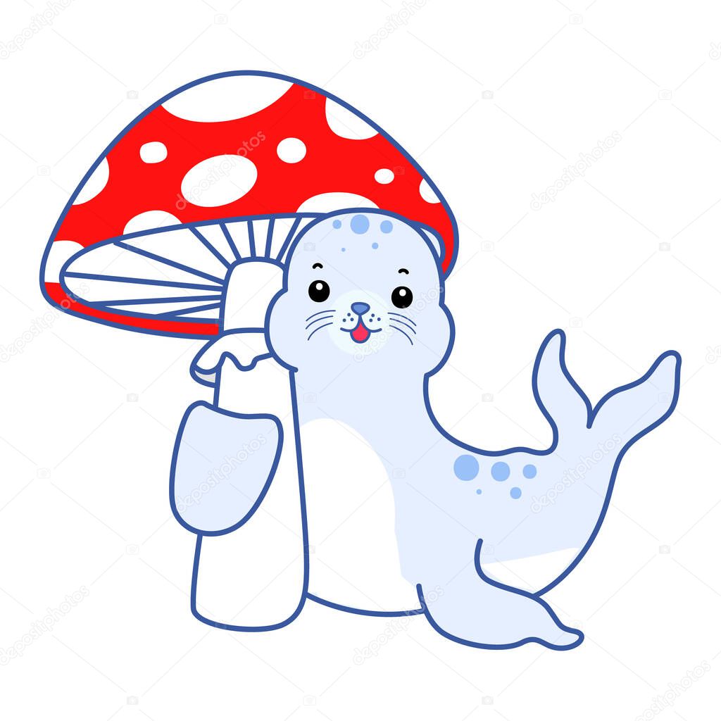 Cute Seal vector icon. Funny baby Seal animal series stock illustration. Life of fluffy Seal designs.