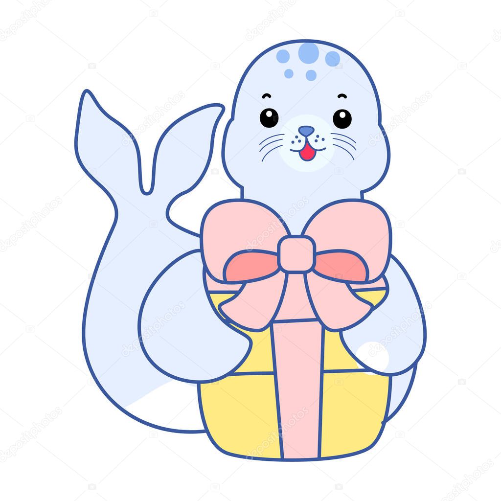 Cute Seal vector icon. Funny baby Seal animal series stock illustration. Life of fluffy Seal designs.