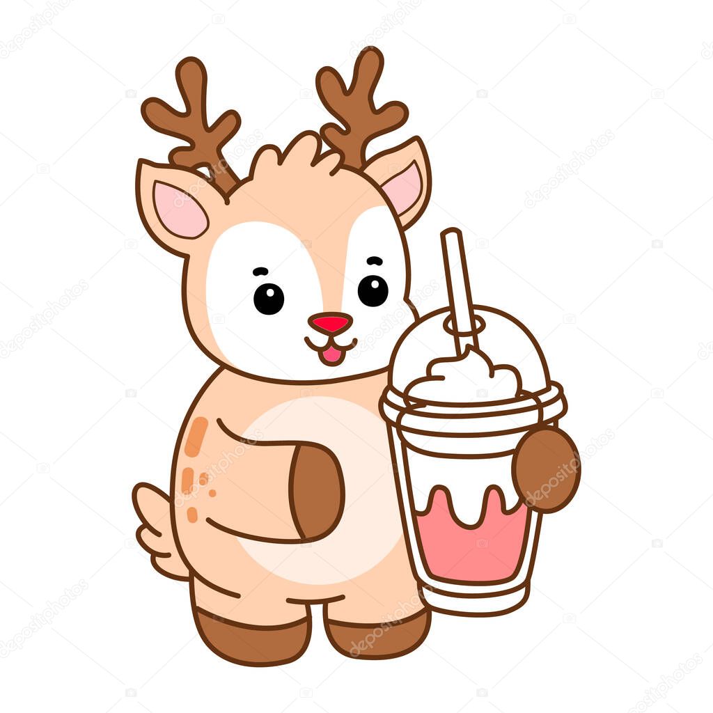 Cute Deer vector icon. Funny baby Deer animal series stock illustration. Life of fluffy Deer designs.