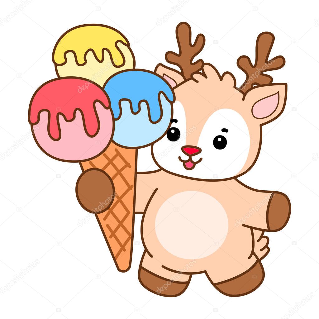 Cute Deer vector icon. Funny baby Deer animal series stock illustration. Life of fluffy Deer designs.