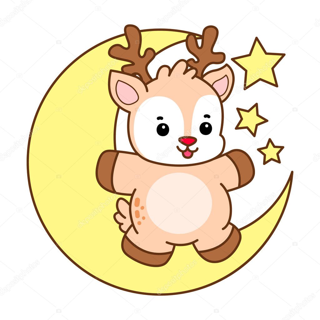 Cute Deer vector icon. Funny baby Deer animal series stock illustration. Life of fluffy Deer designs.