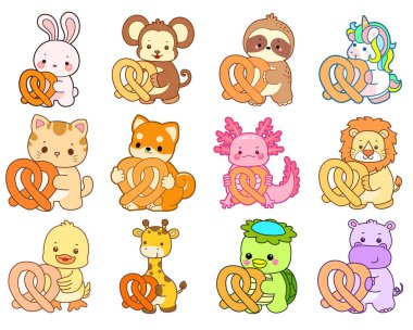 Sevimli vahşi hayvan ikonu. Yumuşak evcil hayvan etiketleri. Şirin hayvanlar waffle getirir.