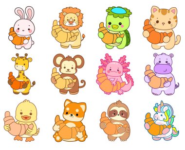 Sevimli vahşi hayvan ikonu. Yumuşak evcil hayvan etiketleri. Şirin hayvanlar ekmek getirir.