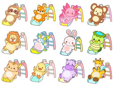 Sevimli vahşi hayvan ikonu. Yumuşak evcil hayvan etiketleri. Kayan sevimli hayvanlar