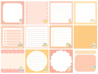 Şablon ve pastel renkli şirin yapış yapış planlayıcılar. Not için şirin paskalya tavşanı.