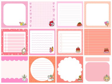 Şablon ve pastel renkli şirin yapış yapış planlayıcılar. Güzel bir doğum günü süsü.