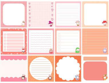 Şablon ve pastel renkli şirin yapış yapış planlayıcılar. Kostüm çeşitleri içinde sevimli bir tavşan.