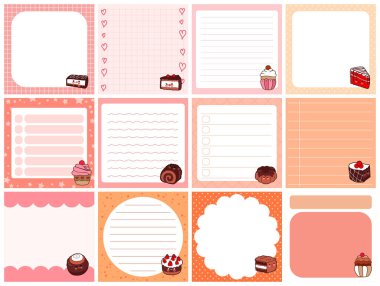 Şablon ve pastel renkli şirin yapış yapış planlayıcılar. Tatlı çikolatalı tatlı.