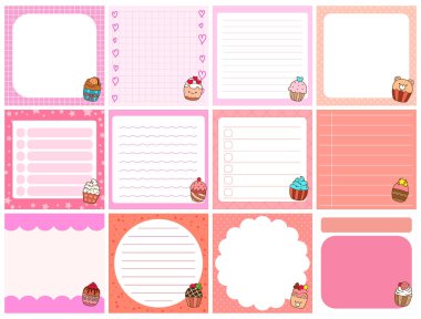 Şablon ve pastel renkli şirin yapış yapış planlayıcılar. Şirin kek rengarenk