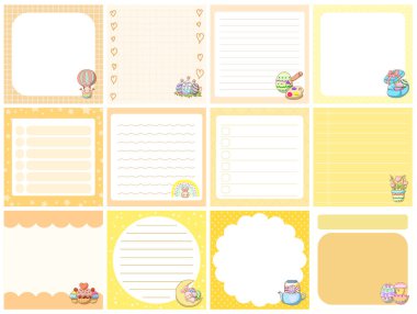 Şablon ve pastel renkli şirin yapış yapış planlayıcılar. Sevimli tavşan paskalya hatırası.