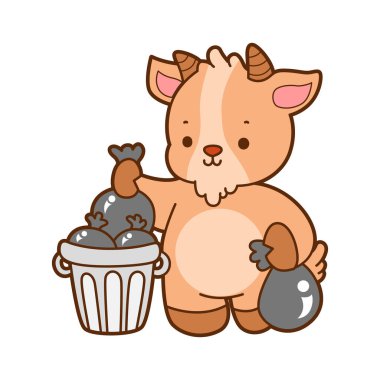 Şirin keçi hayvan simgesi çıkartmaları. Keçi, çöpü yerine at.