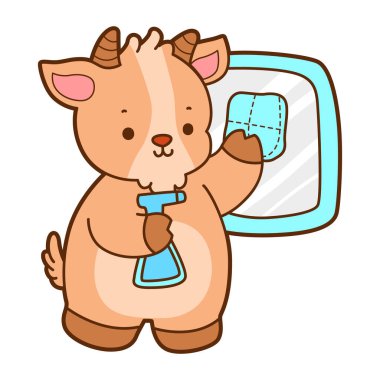 Şirin keçi hayvan simgesi çıkartmaları. Keçi cam temizleme ve sprey ile