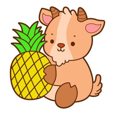Şirin keçi hayvan simgesi çıkartmaları. Keçi, ananas getir.