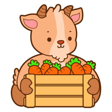 Şirin keçi hayvan simgesi çıkartmaları. Keçi, havuç getir.