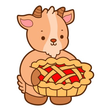 Şirin keçi hayvan simgesi çıkartmaları. Keçi kirazlı turta getir.