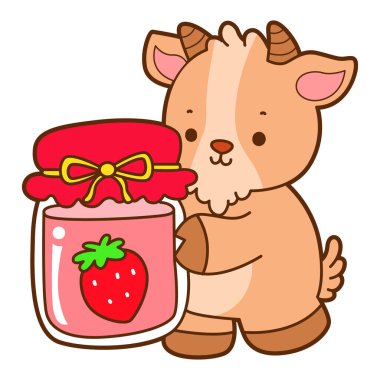 Şirin keçi hayvan simgesi çıkartmaları. Keçi çilek reçeli getir.