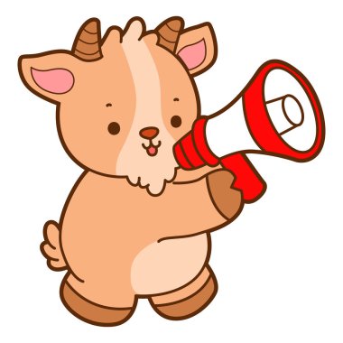 Şirin keçi hayvan simgesi çıkartmaları. Keçi megafonla ses çıkarıyor.