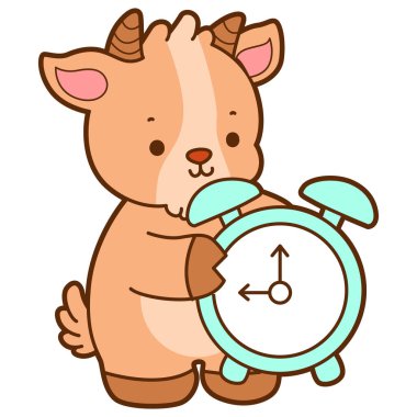 Şirin keçi hayvan simgesi çıkartmaları. Keçi, bir çalar saat getir.