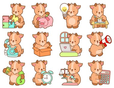 Şirin keçi hayvan simgesi çıkartmaları. Para ve finans çeşitliliğindeki keçi