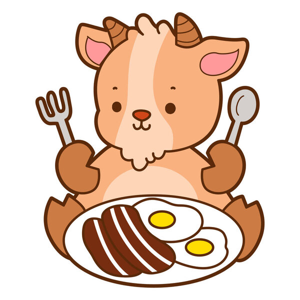 Симпатичные наклейки с изображением козла. Коза хочет есть бекон и яйца