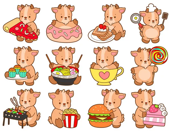 Şirin keçi hayvan simgesi çıkartmaları. Fast food ve abur cubur zamanı.