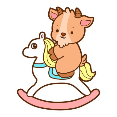 Şirin keçi hayvan simgesi çıkartmaları. Kayalık ata binen keçi